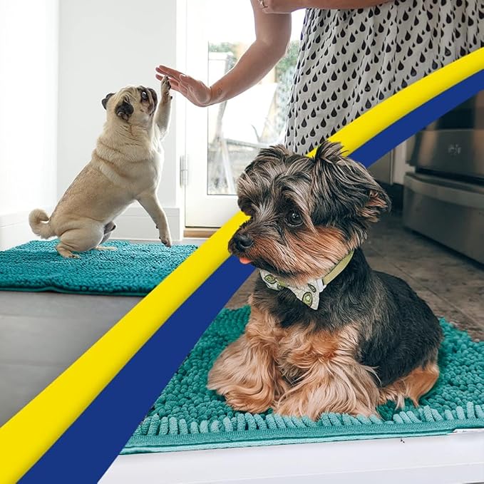 Muddy Mat® AS-SEEN-ON-TV Highly Absorbent Microfiber Door Mat and Pet Rug, Non Slip Thick Washable Area and Bath Mat Soft Chenille for Kitchen Bathroom Bedroom Indoor and Outdoor - Teal 36" x 120"