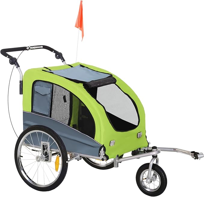 Aosom Dog Bike Trailer 2-in-1 Pet Stroller with Canopy and Storage Pockets