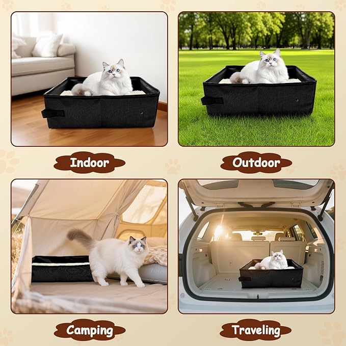 Foldable Travel Litter Box for Cats, Waterproof Portable Cat Travel Litter Box Folding, 15.75 * 11.82 * 3.94 Inches, Traveling & Camping Cat Supplies - Blue