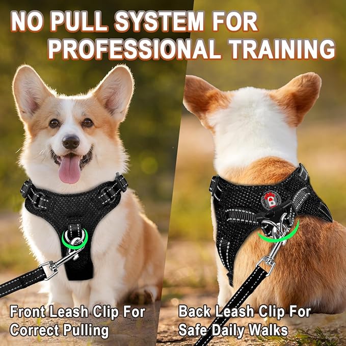 Dog Harness Step in Dog Vest Harness, Reflective Adjustable Puppy No Pull Harness Breathable Soft for Small and Medium Dogs Cats, Black, XXS