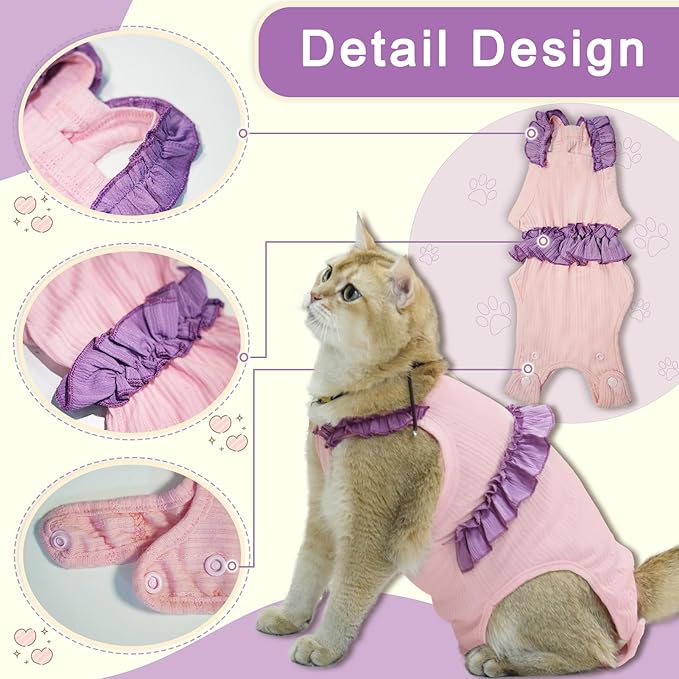 Cat Recovery Suit,Kitten Onesie After Surgery,E-Collar Alternative for Abdominal Wound and Skin Diseases,Soft Breathable Bodysuit After Spay（Orange-s）