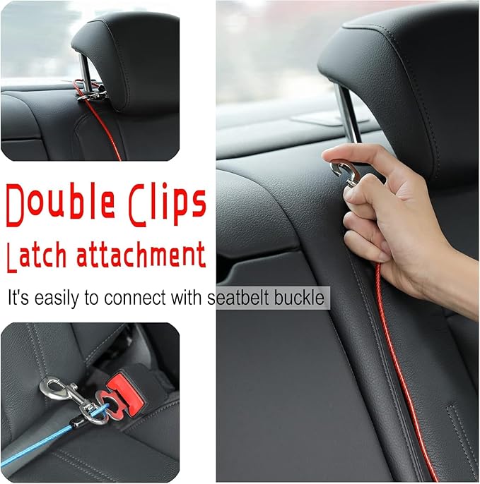 Dog Seat Belt Harness for Car,Dog Seatbelt of Coated Wire Leash Safety Restraint,No Chew Tether Cable Vehicle Dogs Accessories,Double Clips & Latch (Orange, 16 inch/40 CM)
