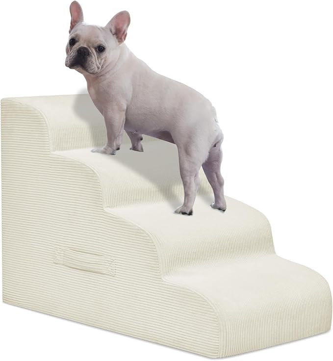 Dog Steps for Small Dogs, 4-Step Pet Ramp Stairs for High Beds and Sofa, Non-Slip Pet Stairs for Small Dogs and Cats, Removable and Easy to Clean Cover, Beige