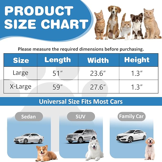 VClife Plaid Dog Car Bed Mat, Non-Slip Backseat Extender Pet Blanket, Washable Dog Bed Mat for SUVs, Sedans & Small Trucks, Portable Travel Pad for Dogs, Wear Resistant, Pet Friendly, Gray, 59"×27.6"