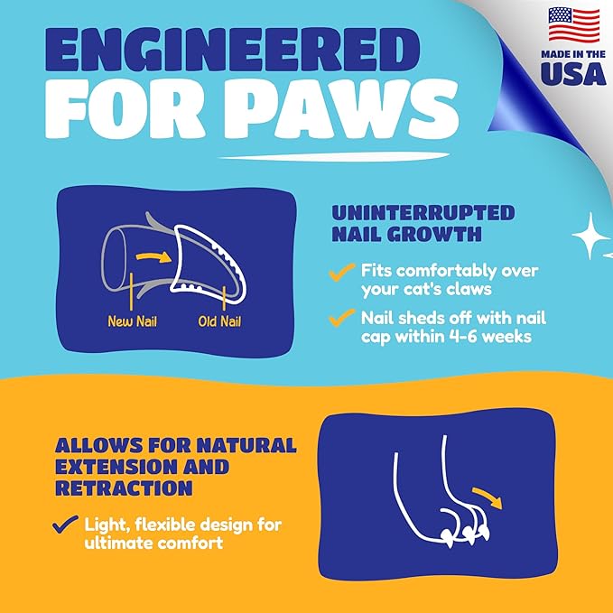 Soft Claws Cat Nail Caps for Medium Cats – (40 Caps, Blue & Gold) - Made in USA - Veterinarian-Developed | Protects Furniture & Skin - Easy to Apply, Long-Lasting Anti-Scratch Soft Cat Claw Covers