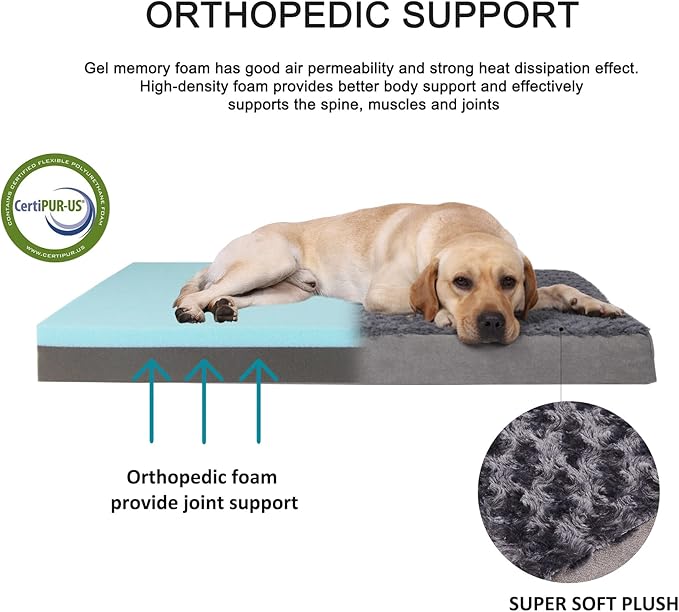 Orthopedic Memory Foam Dog Bed, Cooling Dog Beds for Extra Large Dogs -Waterproof Pet Bed for Crate with Removable Washable Cover, XXL(47inch,110Lbs)