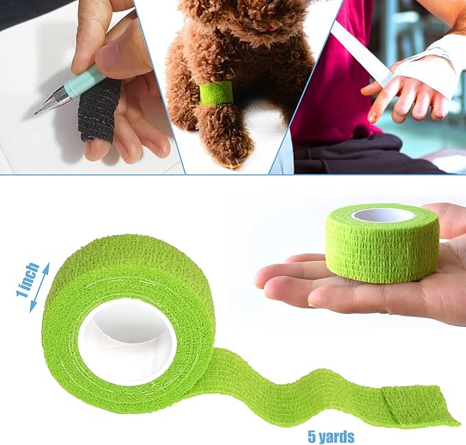 9 Pack 1" x 5 Yards Self Adhesive Bandage Wrap Self Stick Wrap for Ankle, Wrist, Finger, Sports, Breathable Cohesive Vet Tape for Pets (Multi Colors)