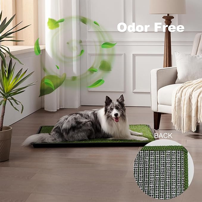 Dog Grass Pad with Tray Extra Large 45”×34”, Dog Potty with Ultra-Absorbent Artificial Grass for Dogs with Hemmed Edge, Pee Pads for Dogs, Realistic, Odor Free Litter Box for Balcony