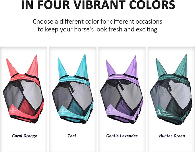 Harrison Howard Pro Luminous Horse Half Face Fly Mask Large Eye Space with Ears UV Protection for Horse Gentle Lavendar L