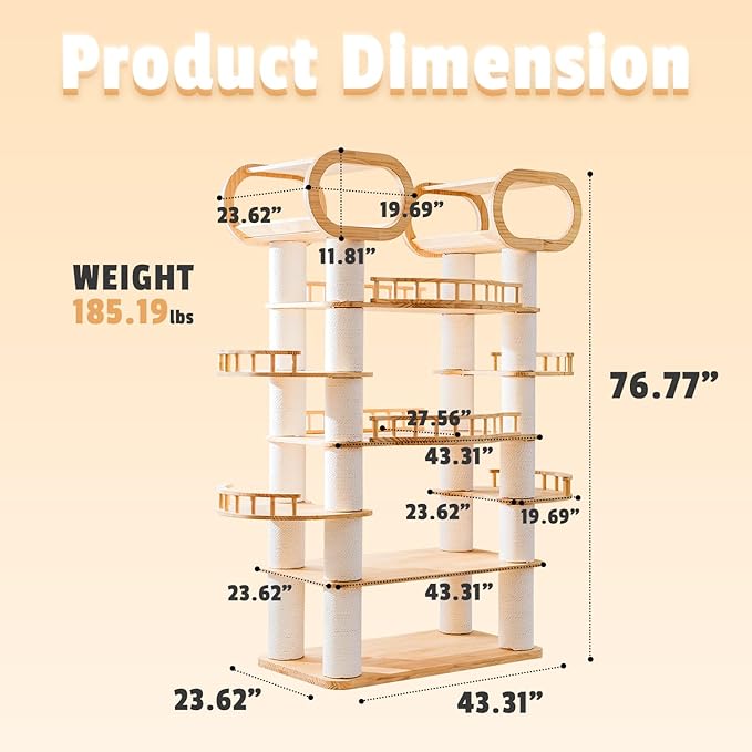 77'' Large Modern cat Tree, Multi-Level Tall Solid Cat Tower, Cat Furniture for Indoor Cats, Huge Cat Condo for Multi-Cat Families