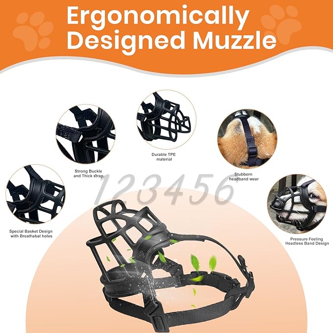 Dog Muzzle – Lightweight Breathable Basket Muzzle, Anti-Biting & Chewing, Adjustable Fit for Small, Medium & Large Dogs(Size 2)