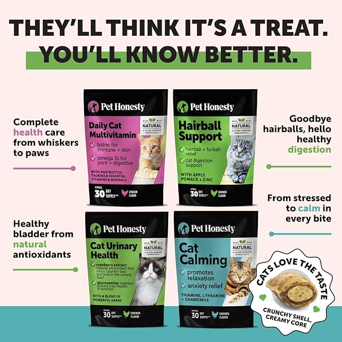 Cat Hairball Support Crunchy & Creamy Chews, Hairball Remedy Cat Treats, Furball Treatment, Supports Skin & Coat, Digestion, Vitamins & Hairball Medicine, Chicken (90-Day Supply)