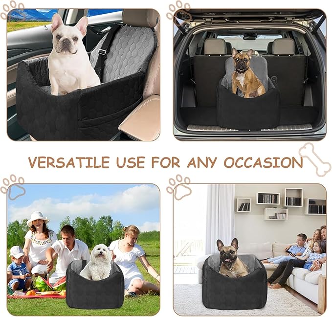 Dog Car Seat for Small/Medium Dogs - Dog Booster Seat with Safety Straps & Non-Slip Base, Travel Pet Car Seat with Storage Pockets, Washable & Removable, Suitable for Dogs Under 35 lbs (Black&Gray)