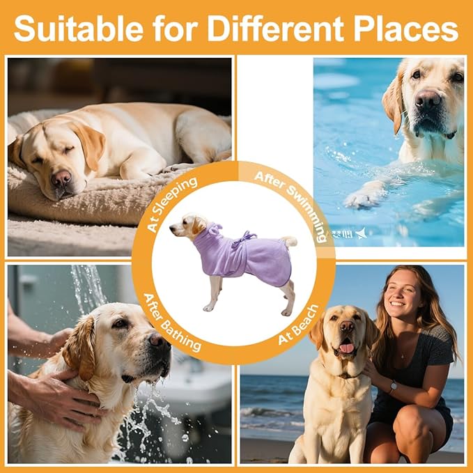 KOOGALSmall to Medium Size Dog Bathrobe, Quick Drying Super Absorbent Used for After Bathing, Warm Dog Towels, Adjustable Hoodies and Belts for Pet Dogs Bath Clothes Products(Purple, L)