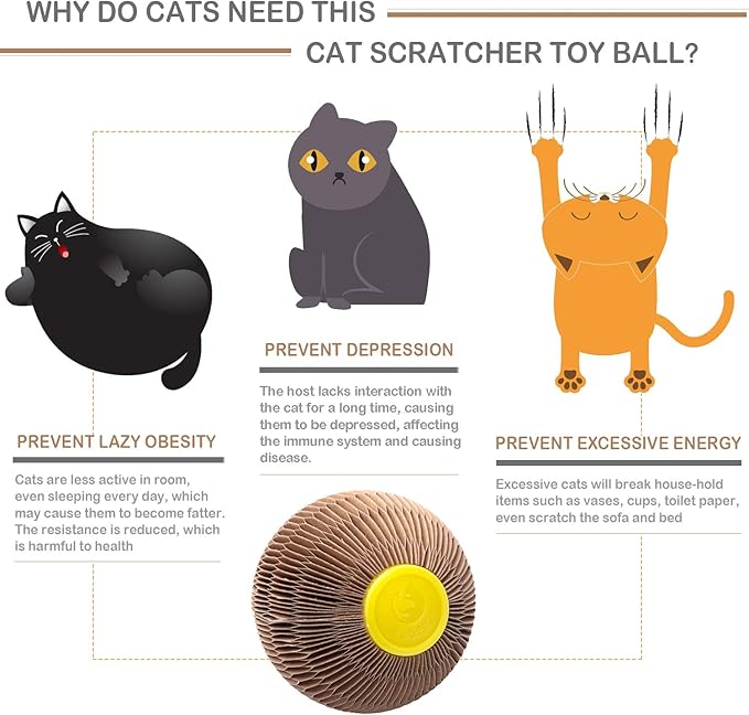 AREIIA Catnip Ball Toy for Cats Catnip Refillable Scratcher Ball Kitty's Faithful Playmate Reduce Obesity and Loneliness CSB01BR