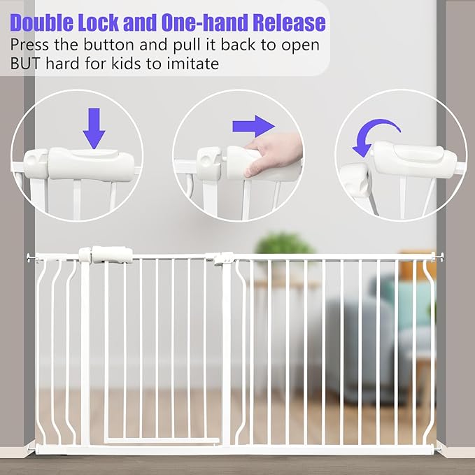 Extra Wide Baby & Dog Gate 62-67 Inch, Pressure Mounted No Drilling, Adjustable Indoor Safety Gate for Stairs & Wide Doorways - Metal Design for Kids and Pets, White