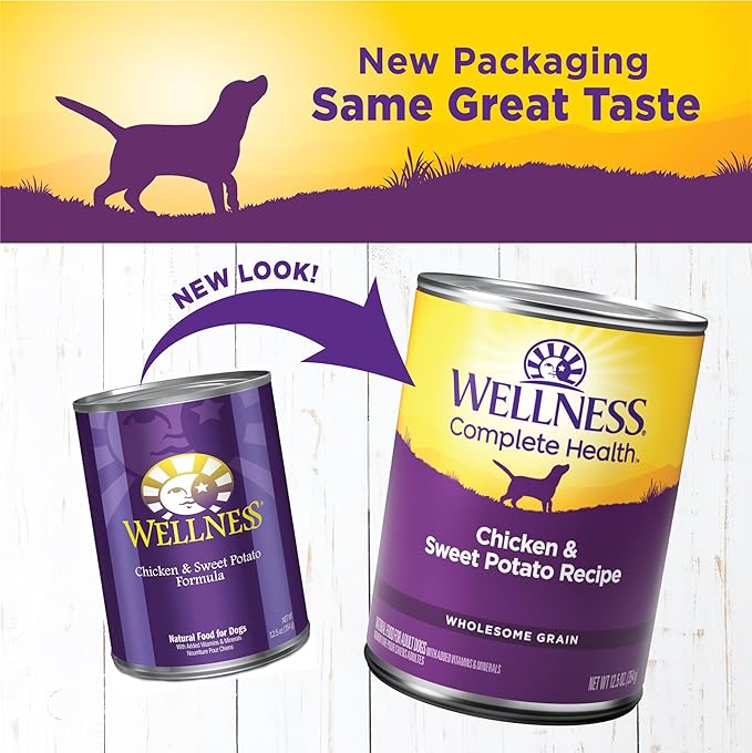 Wellness Complete Health Natural Wet Canned Dog Food, Chicken & Sweet Potato, 12.5-Ounce Can (Pack of 12)