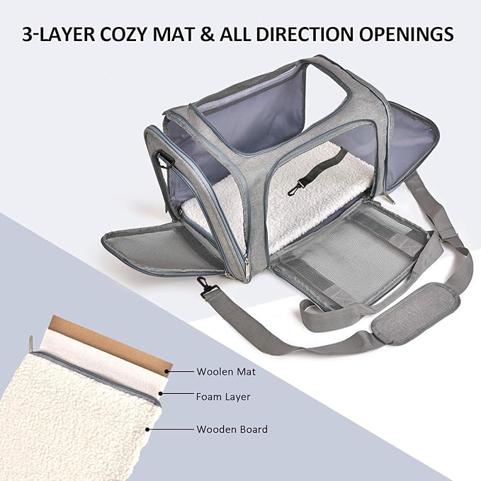 Cat Carriers Dog Carrier Pet Carrier For Small / Medium Cats Dogs Puppies (Up To 15lbs), TSA Airline Approved Small Dog Carrier Soft Sided, Collapsible Waterproof Travel Puppy Carrier - Grey