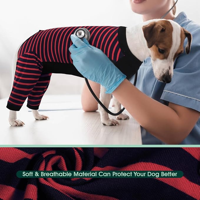 Kuoser Dog Recovery Suit, Anti Licking Dogs Rear Leg Sleeve, Abdominal Dog Surgical Suit with Pants Cover Protect Wounds, Dogs Elbow Protector Soft Pet Surgery Onesie Cone Alternative, Red L