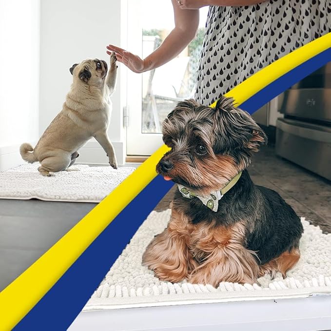 Muddy Mat® AS-SEEN-ON-TV Highly Absorbent Microfiber Door Mat and Pet Rug, Non Slip Thick Washable Area and Bath Mat Soft Chenille for Kitchen Bathroom Bedroom Indoor and Outdoor - White 24" x 120"