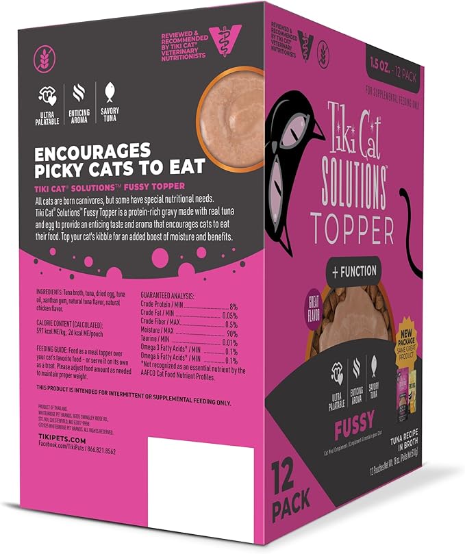 Tiki Cat Solutions Topper Multipack, Fussy, Tuna Recipe in Broth, 1.5 oz. Pouch (12 Count)