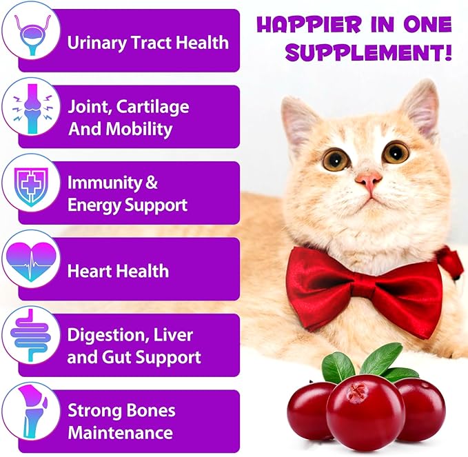 Cat Multivitamin, 15 in 1 Cat Vitamins Liquid Drops, Supports Immune Health, Promotes Joint, Skin and Coat Health, Cats Vitamin and Supplements with Glucosamine & Cranberry 2 fl oz