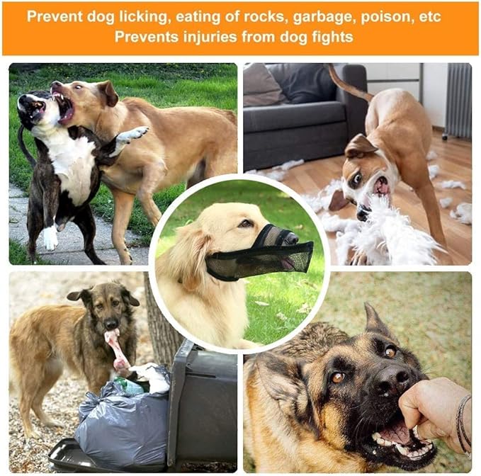 Crazy Felix Nylon Dog Muzzle for Small Medium Large Dogs Dachshund Beagle Poodle Labrador, Air Mesh Breathable and Drinkable Pet Mouth Guard for Anti-Biting Chewing Scavenging(M, Grey)