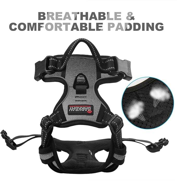BARKBAY No Pull Dog Harness Front Clip Heavy Duty Reflective Easy Control Handle for Large Dog Walking(Dark Grey,M)