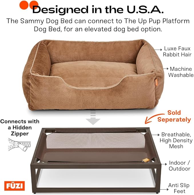 FUZI Luxury Aesthetic Dog Bed with Extra Cover for Large Dogs, Washable Pet Couch, Pet Bed with Sides, Non-Slip Bottom, Soft and Durable Calming Dog Bed, Faux Rabbit Fur, Large 35.6x28.5x9.5 Dark Grey