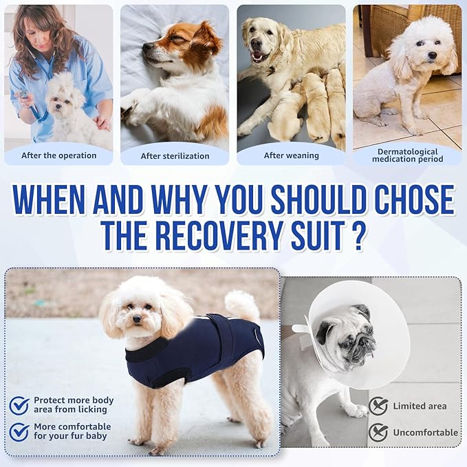 Lukovee Recovery Suit for Dogs, Zipper On Recovery Suit for Female Male Dog, Onesie Abdominal Wounds Cone E-Collar Alternative Prevent Licking Spay Recovery Suit (DBL,XXL)