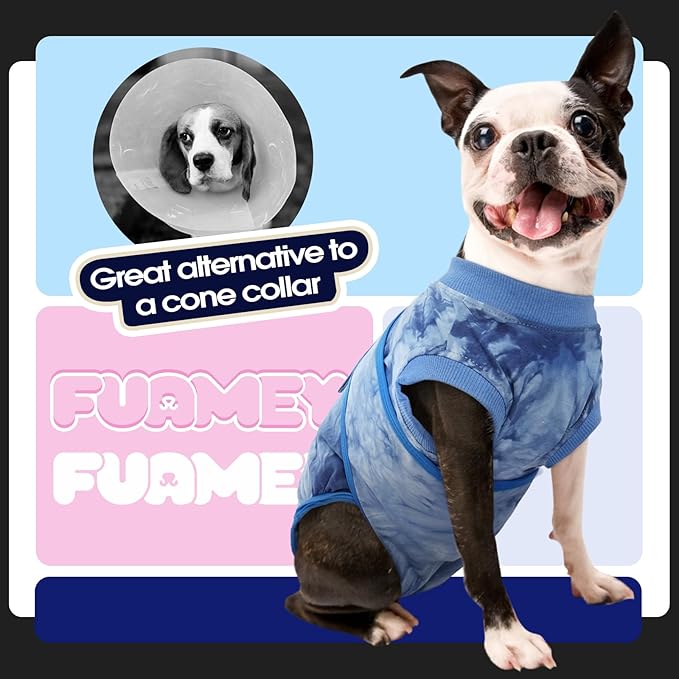 FUAMEY Recovery Suit for Dogs After Surgery,Soft Breathable Dog Bodysuit E-Collar & Cone Alternative Surgical Suit,Male Female Dog Neuter Spay Suits Anti Licking Wounds Onesie Blue Tie Dye S