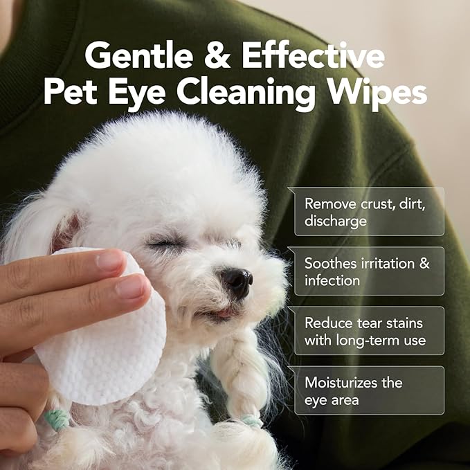 Dog Eye Wipes, Gentle Eye Wipes for Dogs & Cats, Pet Eye Cleaner Wash Removes Discharge, Crust, Debris, and Gunk (100, Blueberry)