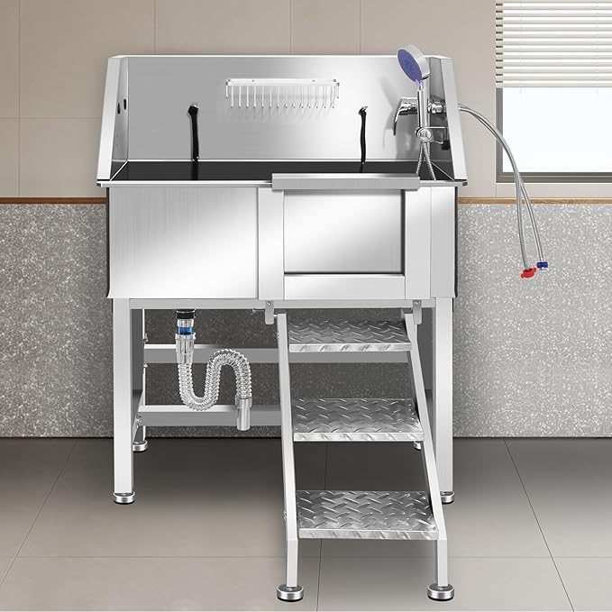 Electric Dog Bathing Station for Large Dogs, Height Adjustable Stainless Steel Dog Pet Washing Station, Professional Dog Grooming Tub with Electric Lift, Pet Wash Bath Station