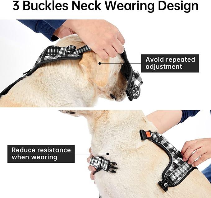 IVY&LANE No Pull Dog Harness with Leash Set, Reflective No Choke Pet Vest,Adjustable Oxford Dog Vest Harness with Easy Control Handle for Small Dogs (Checkered Black,S)