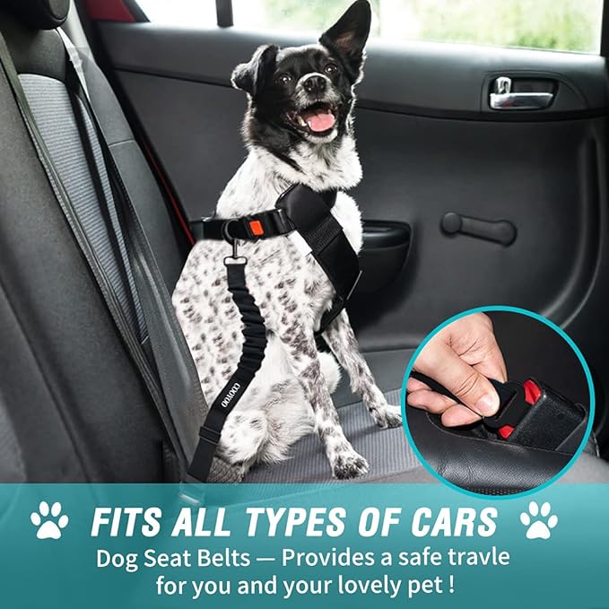 COOYOO Dog Seat Belt,3 Piece Set Retractable Dog Car Harness Adjustable for Vehicle Nylon Pet Safety Heavy Duty & Elastic