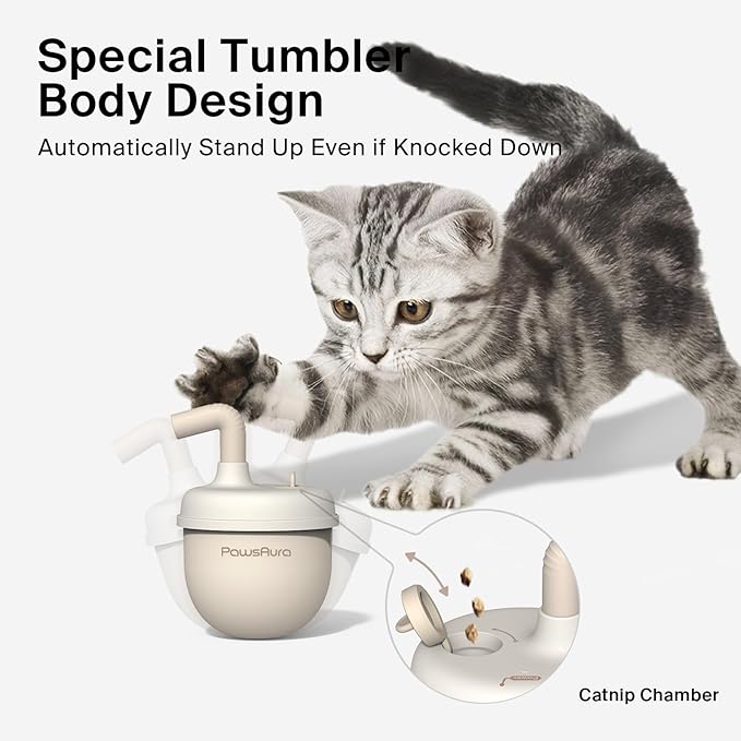 Cat Laser Toys, Automatic Cat Laser Toy Tumbler Design, Rechargeable Cat Laser Pointer 360°Irregular Rotation, 3 Modes Interactive Cat Toy for Indoor Cats of All Ages and Sizes (Beige)