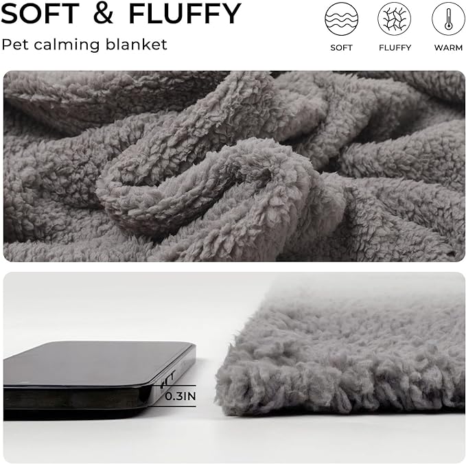 Luciphia 1 Pack 3 Calming Dog Blanket Fluffy Premium Fleece Pet Blankets Soft Sherpa Throw for Dogs Puppy Cat Grey/Beige/HazeBlue Small (23" x16")