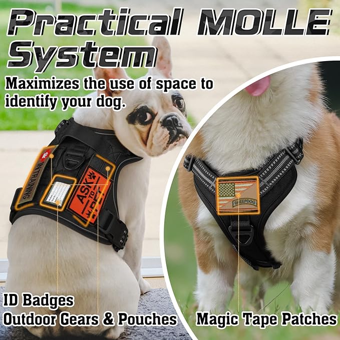 rabbitgoo Tactical Dog Harness for Large Dogs, No Pull Military Service Vest with Handle & Molle, Easy Control for Training Walking, Adjustable Reflective Straps, Black, XL