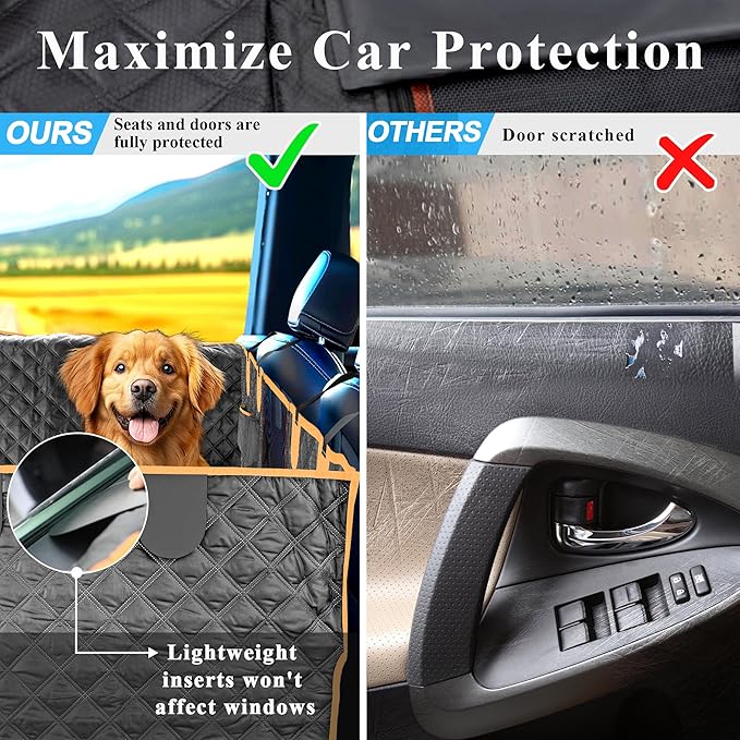 Dog Car Seat Cover for Back Seat, Hard Bottom Car Seat Cover for Dogs with Door Protectors for Traveling and Camping with Pets, Dog Car Seat Waterproof and Scratch-Resistant, Suitable for Cars