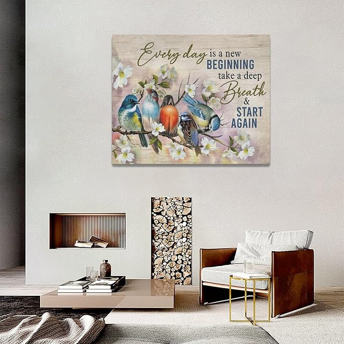 Bird Wall Art Farmhouse Flower Branch Pictures Rustic Country Birds Wall Decor Floral Canvas Print Painting Artwork for Bathroom Living Room Bedroom 16"x20"