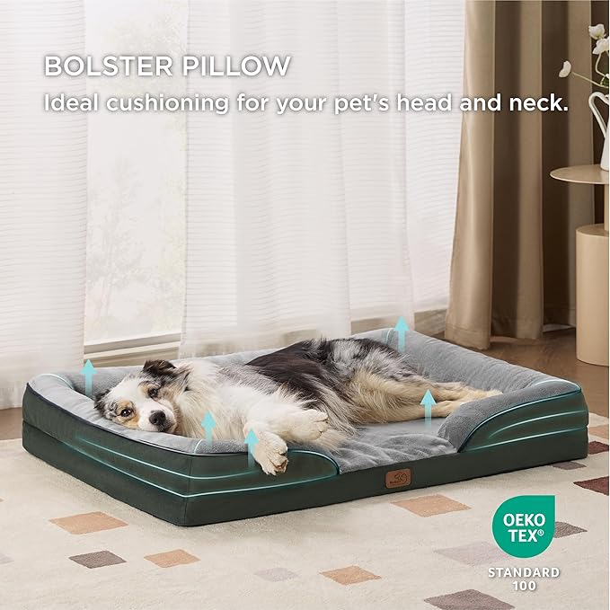 Bedsure XL Plus Orthopedic Dog Bed for Extra Large Dogs - Waterproof XLarge Dog Cat Bed, Comfort Dogs Couch Sofa with Washable Removable Cover, Pet Bed with Nonskid Bottom, Boreal Canopy Green, 48"