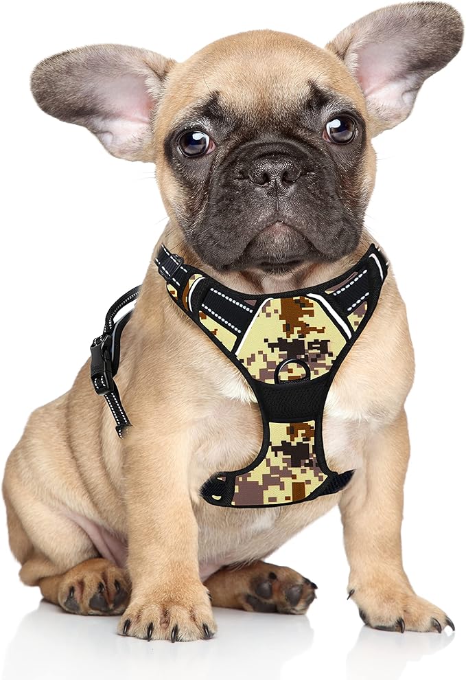 BARKBAY No Pull Dog Harness Large Step in Reflective Dog Harness with Front Clip and Easy Control Handle for Walking Training Running(Desert camo,S)