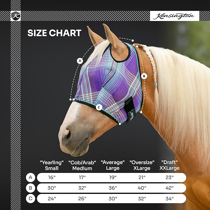 Kensington UV Horse Fly Mask with Web Trim - Protective Mask with Dual Ear Opening & Forelock Freedom