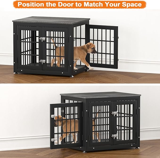 26 Inch Heavy Duty Dog Crate Furniture for Small Dogs, Decorative Pet House End Table, Wooden Cage Kennel Furniture Indoor, Gray