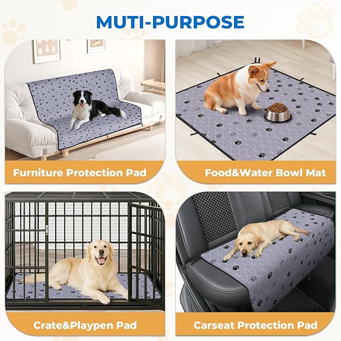 Fostanfly Non-Slip Washable Pee Pads for Dogs, 2 Pack 48''x60'' Extra Large Ultra-Absorbent and Leak-Proof Reusable Potty Training Pads for Dogs, Puppy and Cats of Add 8 Lanyards
