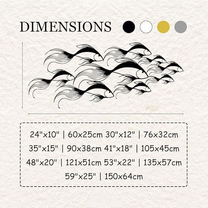 School of Fish Metal Wall Art, Metal Fish Wall Decor, Sea Life Wall Art, Large Nautical Wall Hanging, Modern Beach House Wall Decor, Ocean Themed Artwork for Bathroom (Gold, 30"x12" | 76x32cm)