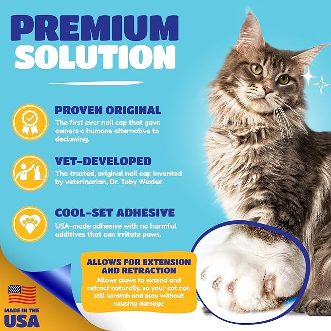 Soft Claws Cat Nail Caps for Medium Cats – (40 Caps, Gold Sparkle) - Made in USA - Veterinarian-Developed | Protects Furniture & Skin - Easy to Apply, Long-Lasting Anti-Scratch Soft Cat Claw Covers