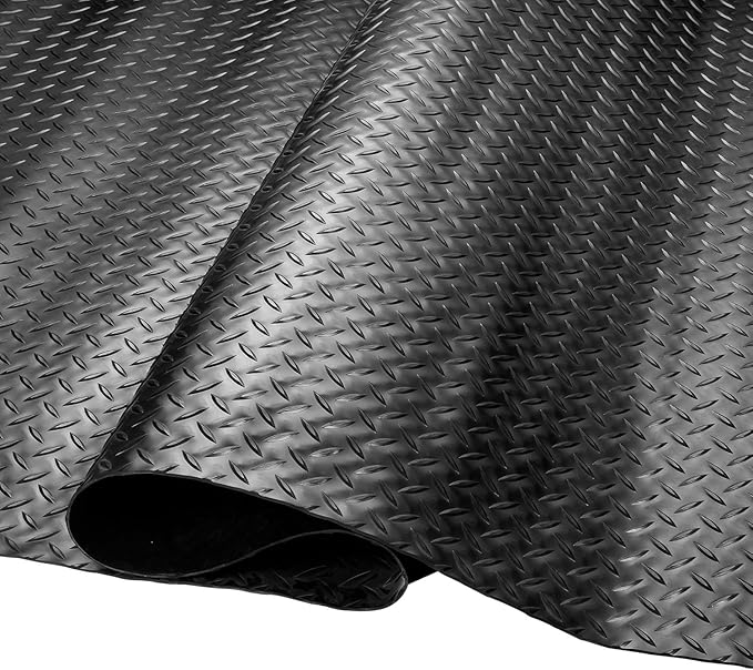SEAL 4 x 6 Ft Premium Garage Floor Mat, Solid 2.8mm Thickened Black Commercial Grade Heavy Duty Parking Mat for Garage Floor, Golf Cart, Water/Stain Resistant Floor Runner (Embossed Diamond Plate)