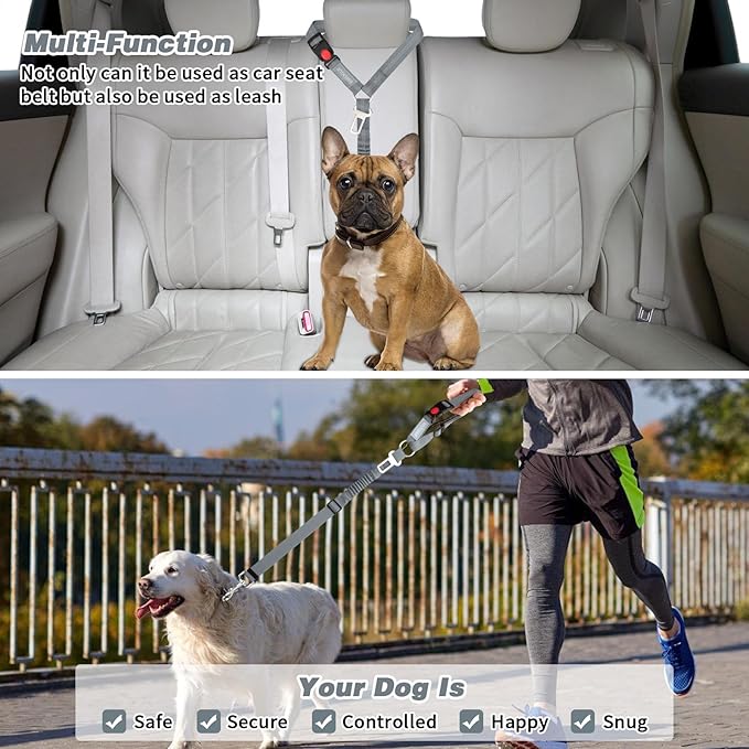 BWOGUE Pet Dog Cat Seat Belt Reflective Car Dog Headrest Restraint Leash Elastic Buffer Bungee Adjustable Tangle-Free Safety Leads Vehicle Seatbelt Harness for Small, Medium and Large Dogs (1 Pack)