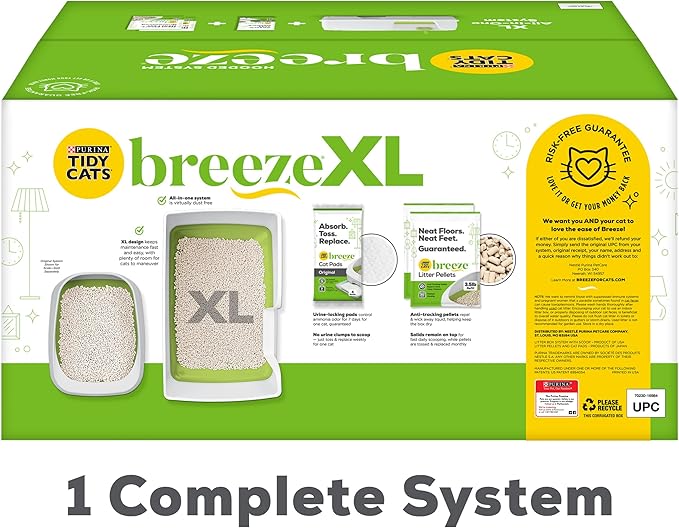 Purina Tidy Cats Non Clumping Litter System, Breeze XL All-in-One Odor Control & Easy Clean Multi Cat Box - 18 lb. Box